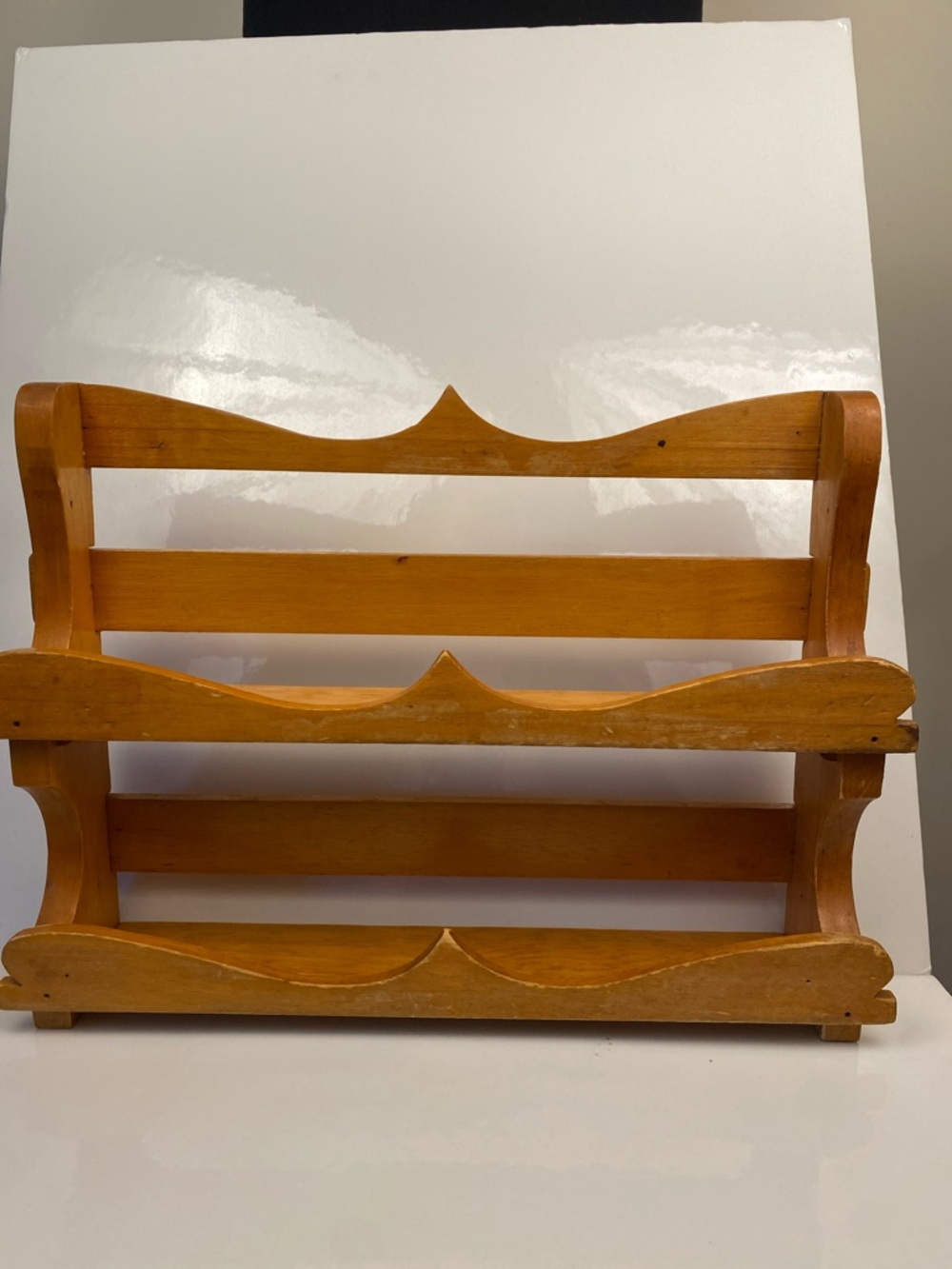 Vintage Honey-Toned Wooden Wall Display Shelf - Rustic Home Organizer